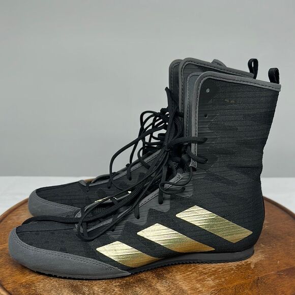 Adidas Shoes Mens 7.5 Box Hog 4 Core Black/Gold Metallic/Grey Six Boxing - Picture 1 of 11